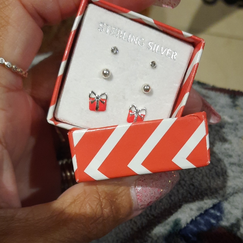 NWT Trio Lot of 3 Genuine Sterling Silver Girls Earrings Set Gift Present 🎁